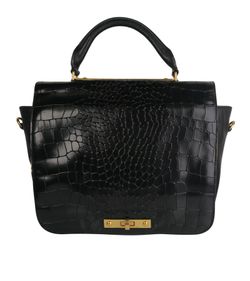 Top Handle Shoulder Bag, Croc Embossed, Black, S, DB, 2*
